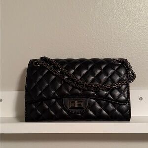 Faux Leather Quilted Black Flap Bag with black chain hardware NWT